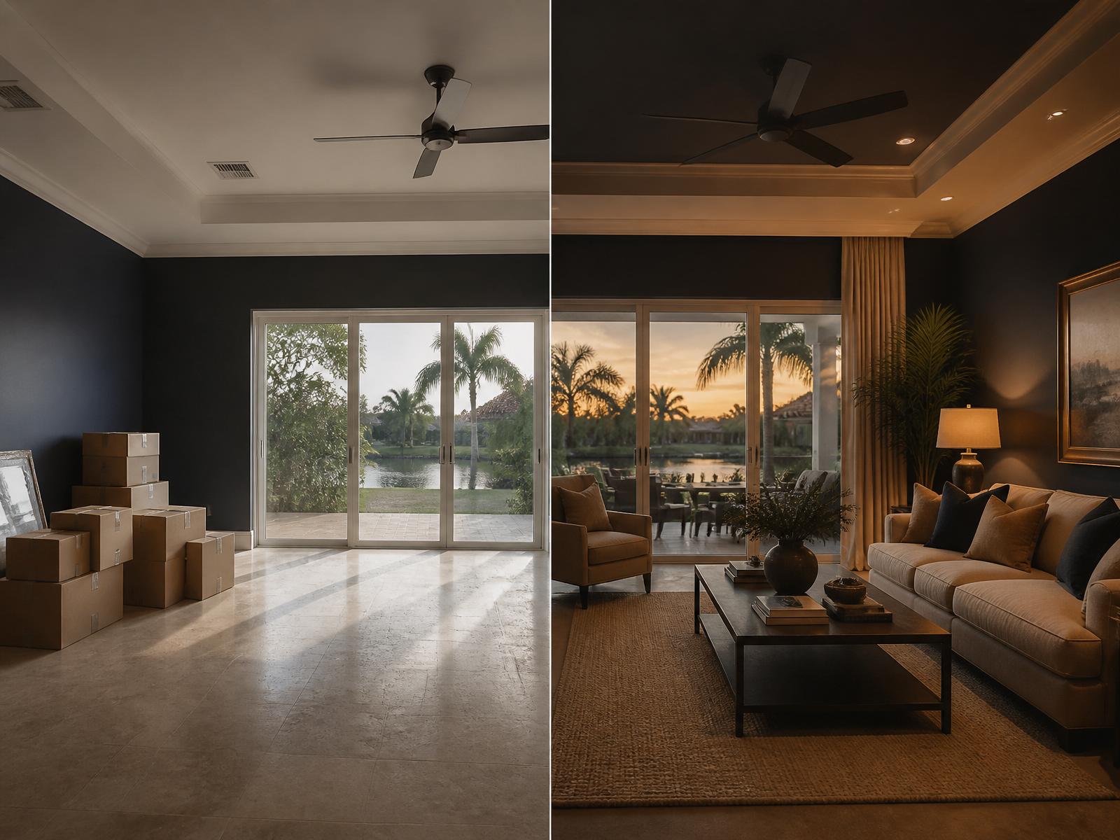 Before and after of a Cape Coral living room